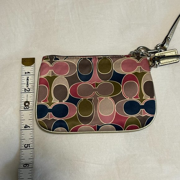 Coach Scarf Satin Leather Print | Small Multi-Colour Wristlet | Pink Gold - Picture 9 of 9